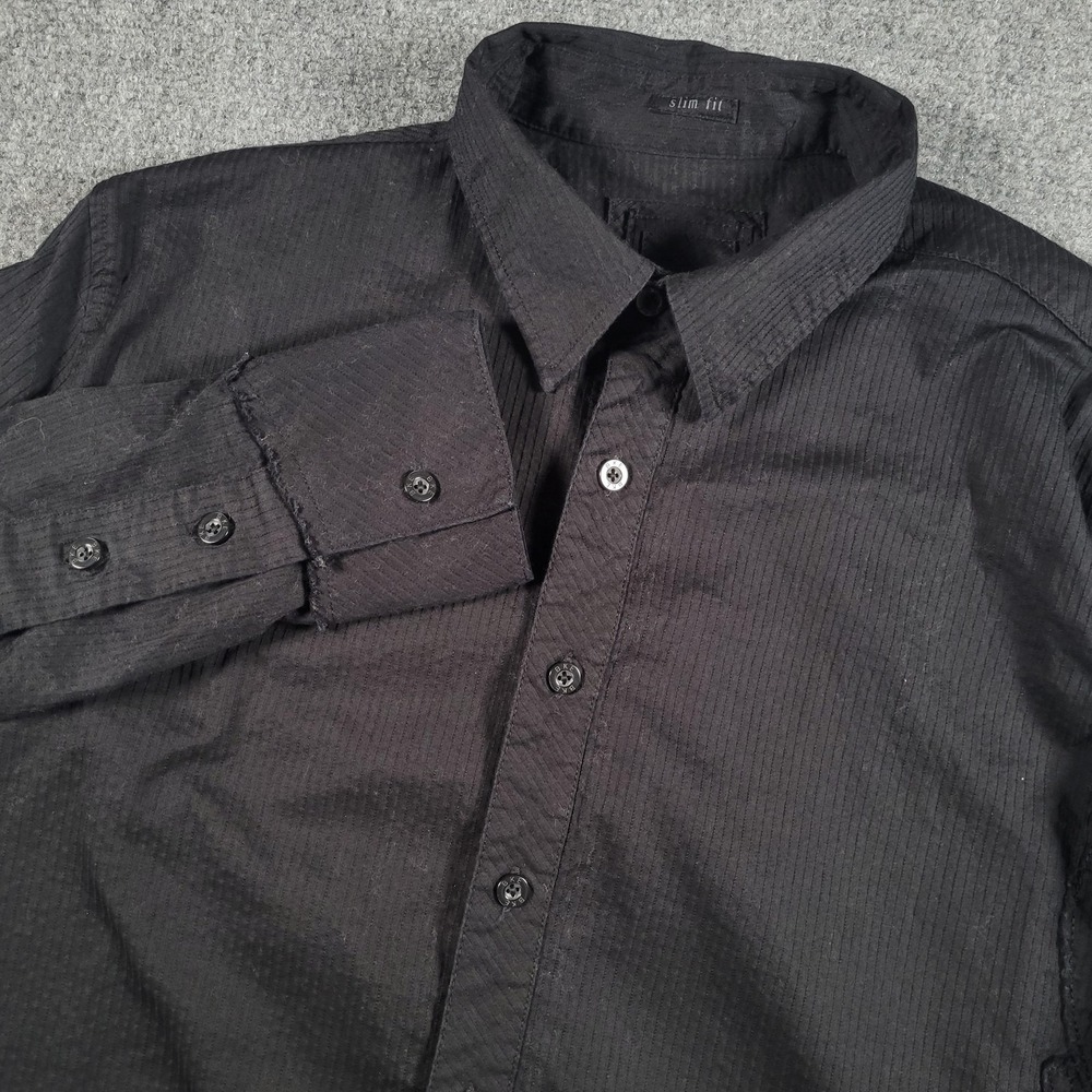 BKE‎ Shirt Mens Medium Black Slim Fit Long Sleeve Embroidered Floral Button Down
